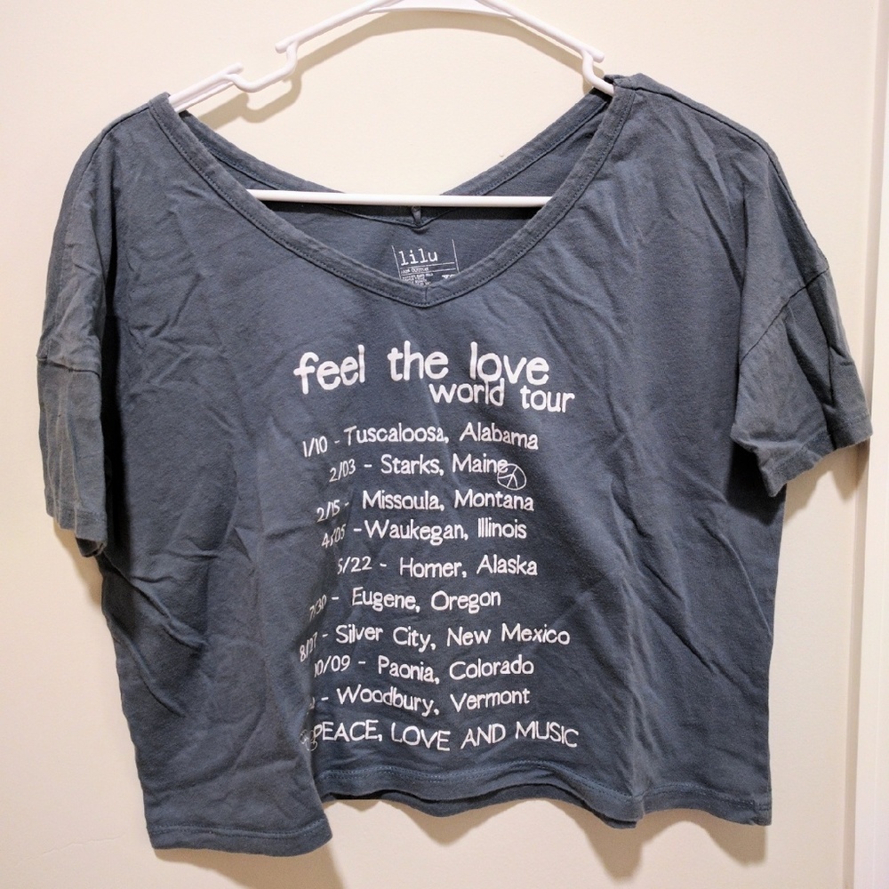 Gray/Blue V-Neck Crop Top Graphic Tee