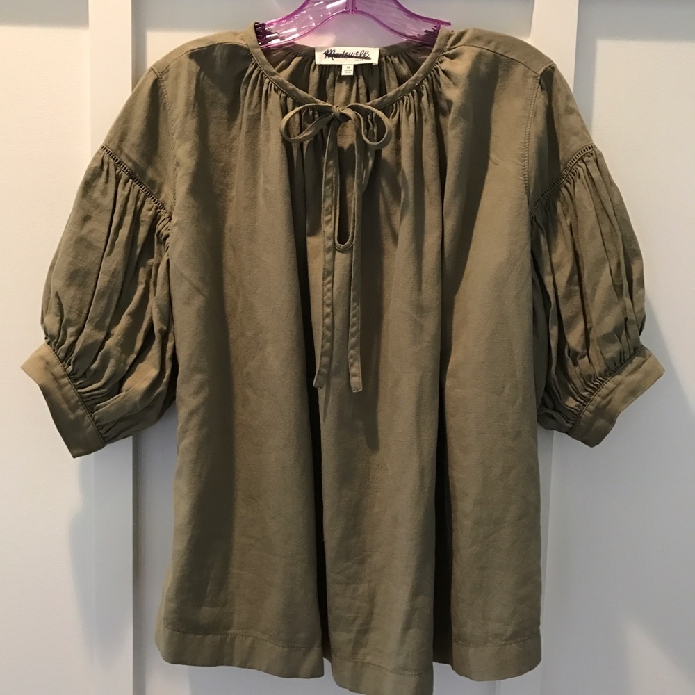 Madewell olive green peasant blouse