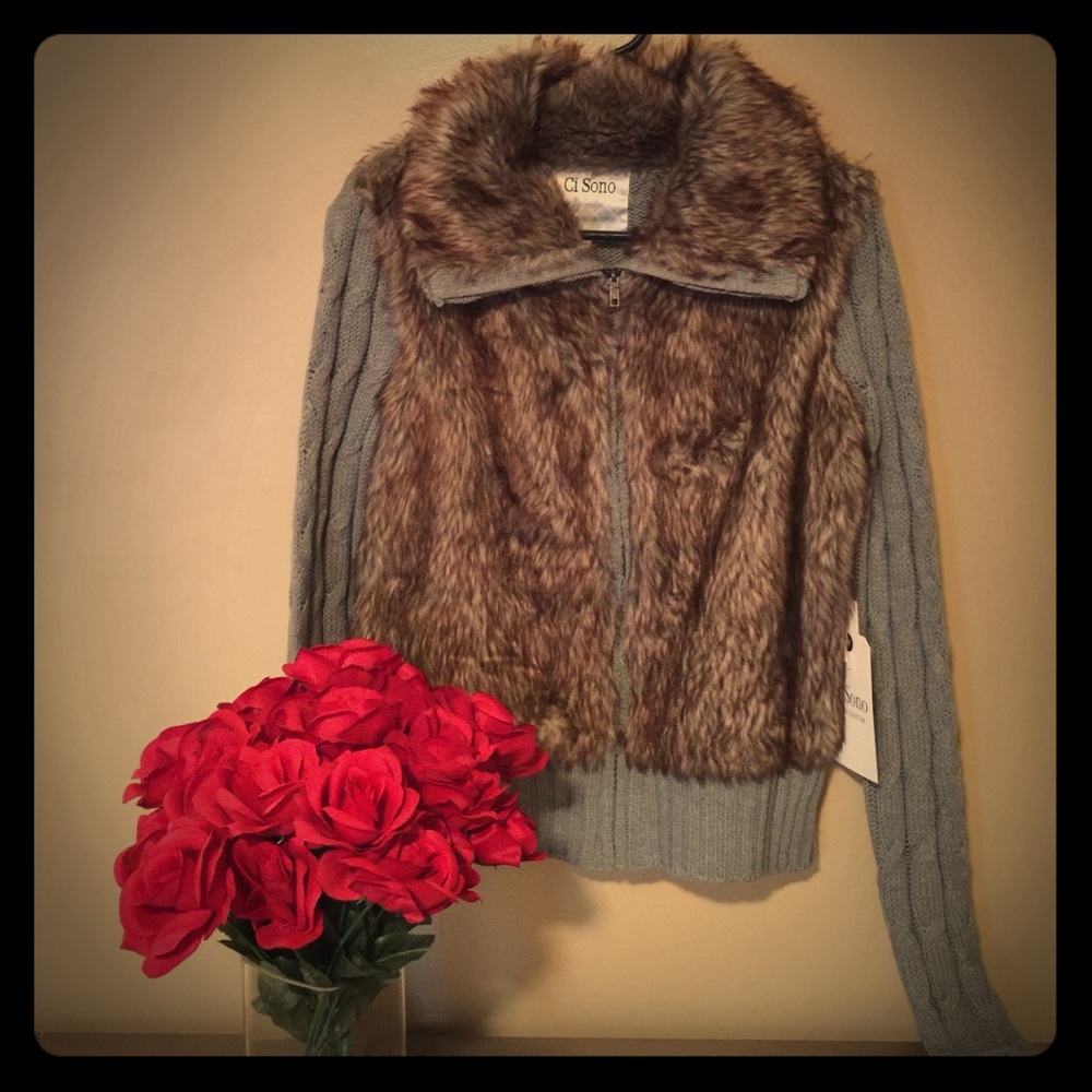 Fur / Cable Knit Sweater.