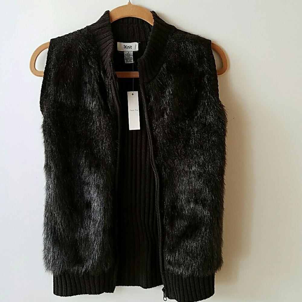 Faux fur front sweater vest