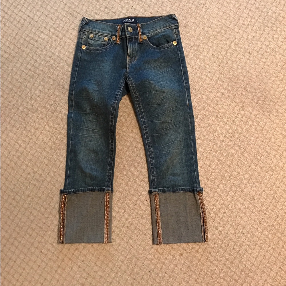 NEW ALLEN B. Schwartz jewel gold Capri jeans 28