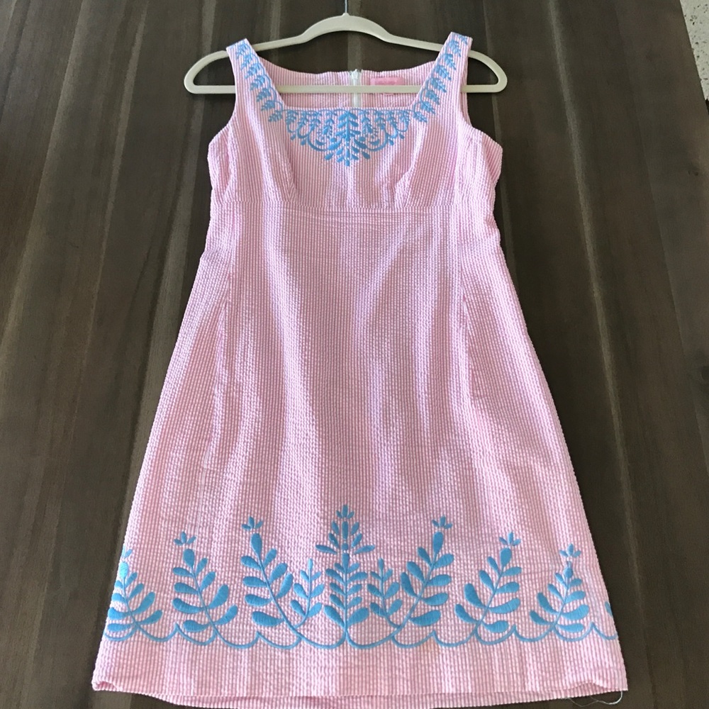 Embroidered Lilly Pulitzer Seersucker Dress - Picture 1 of 2