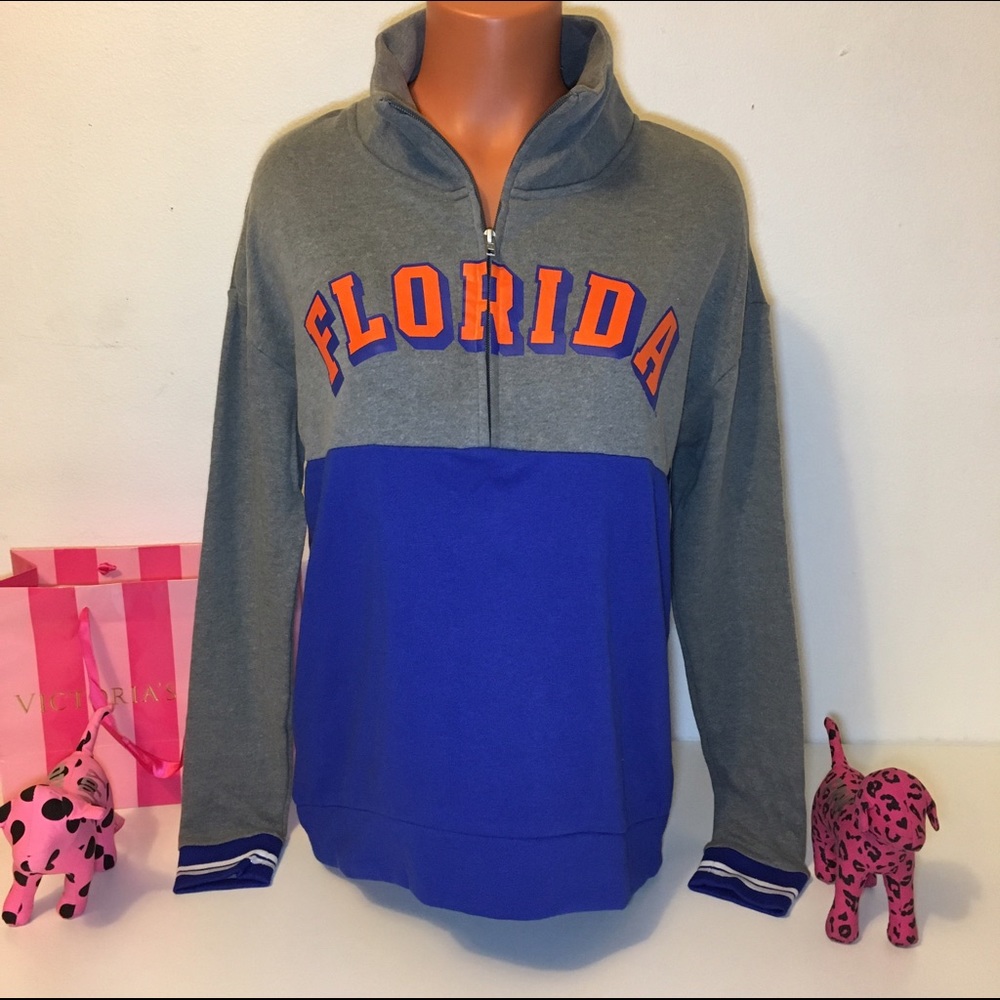 NEW PINK VS FLORIDA HALF ZIP LOGO SWEATSHIRT