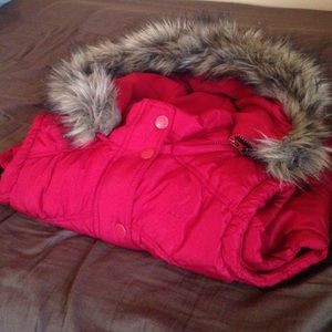 Red fur vest from Aeropostale