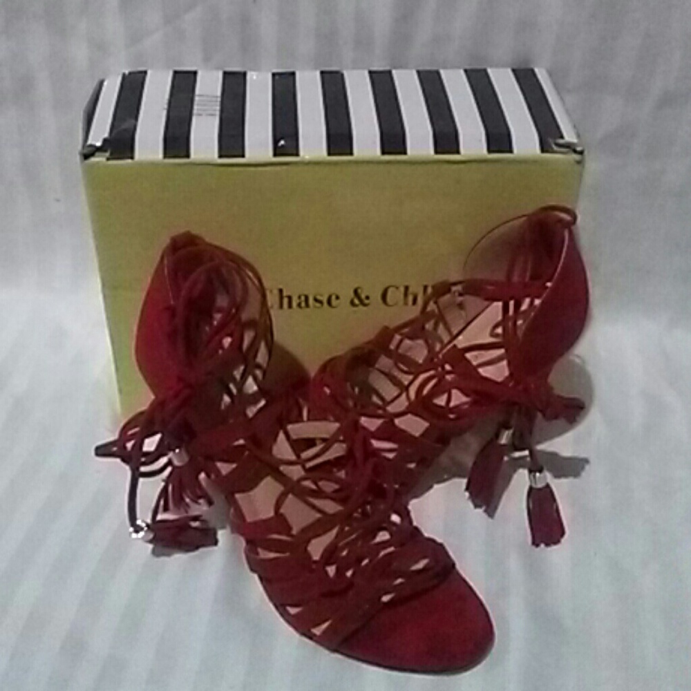 Fringe  Stiletto Lace Up Gladiator Heels - Picture 4 of 4