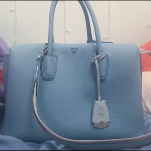 MCM Milla Medium Tote in Sky Blue