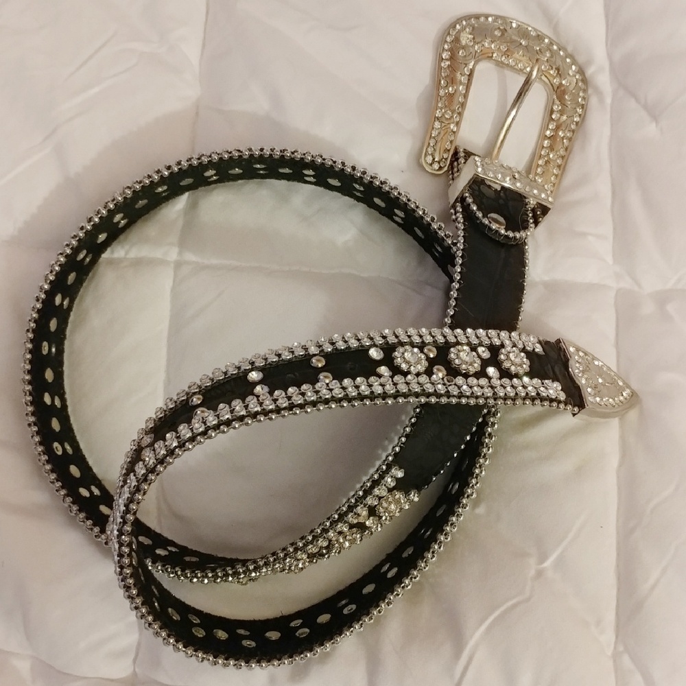 Authentic Leather & Rhinestone Cowgirl Belt