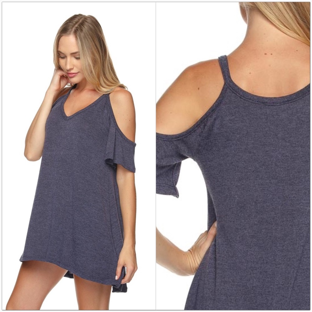 Navy Cold Shoulder Tunic / Dress - Picture 4 of 4