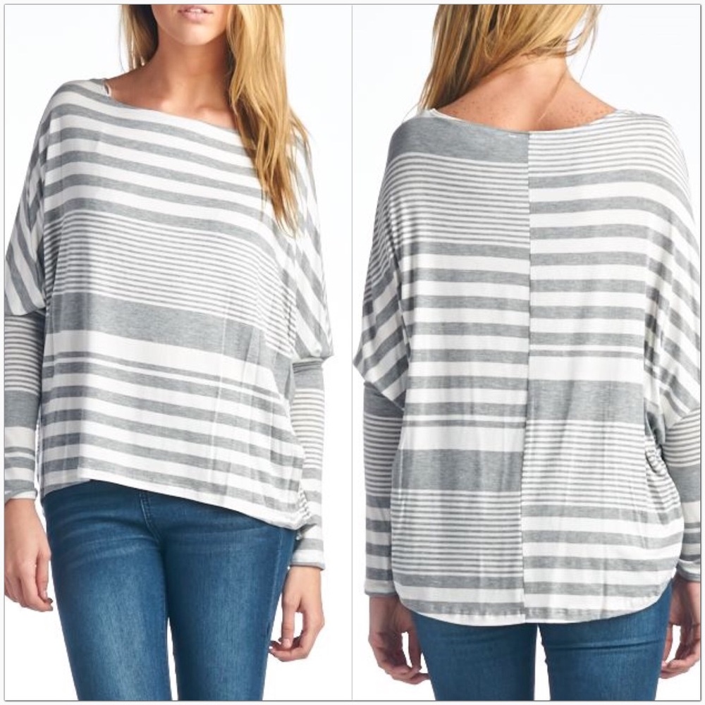 Striped Dolman Sleeve Top - Picture 2 of 7