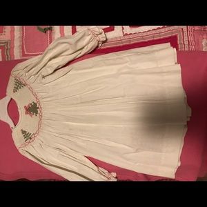 Off white long sleeve smocked Christmas dress