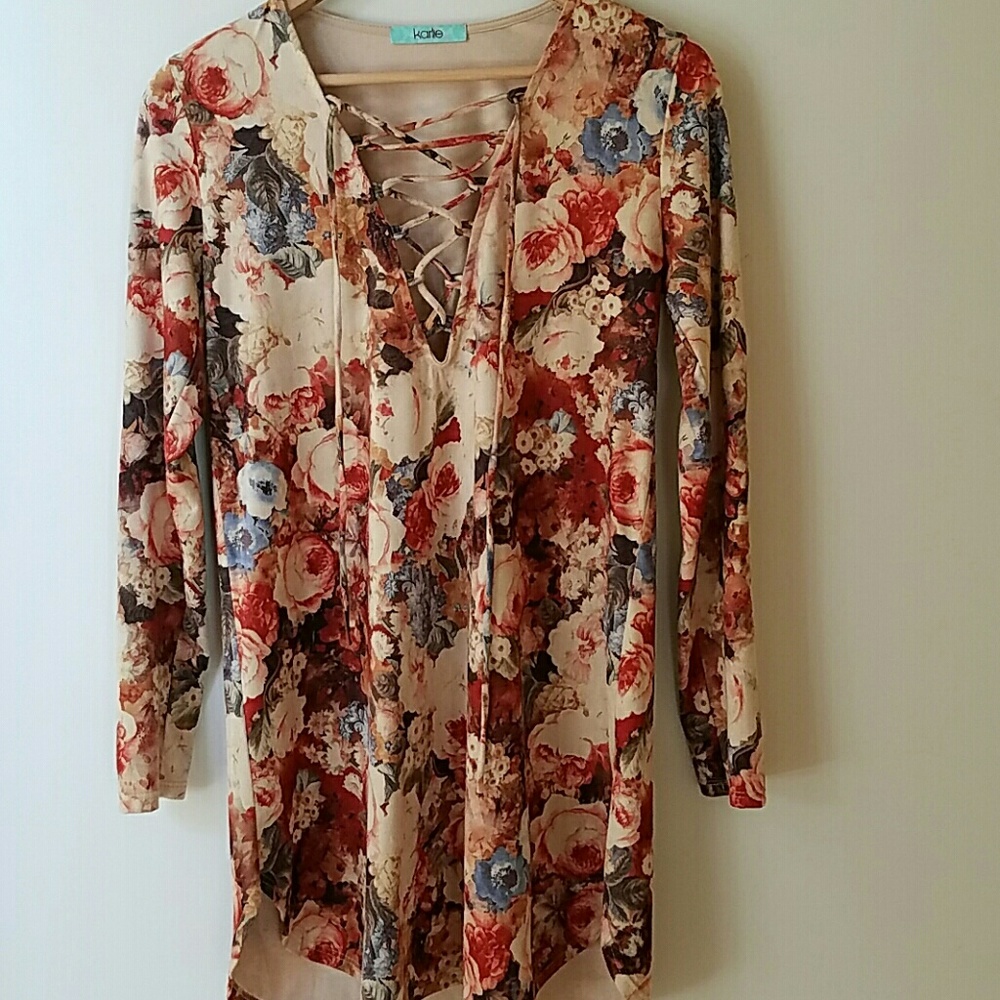 Vintage inspired lace-up, suede- feel tunic