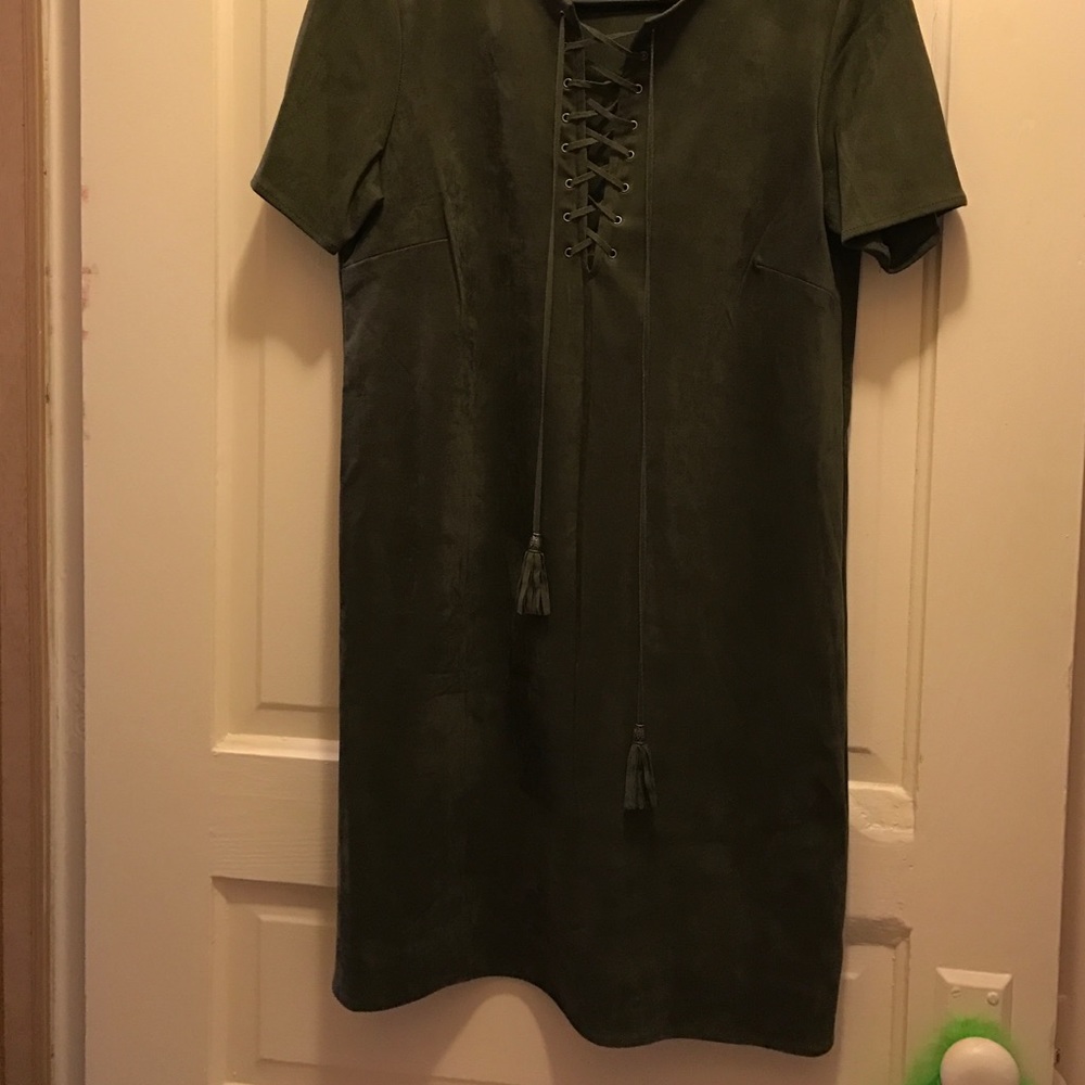 Olive green Suede Daniel rainn dress New w/o tag! - Picture 4 of 4