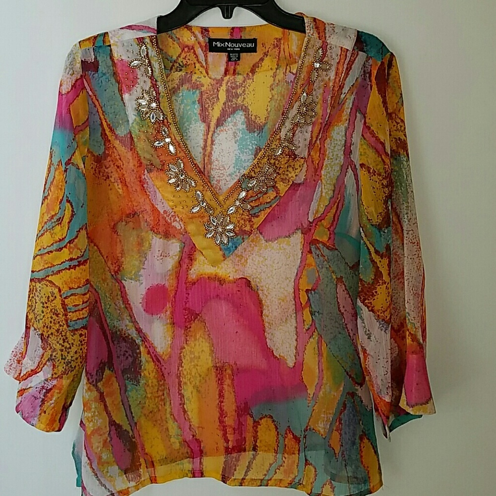 Sheer, tropical tunic