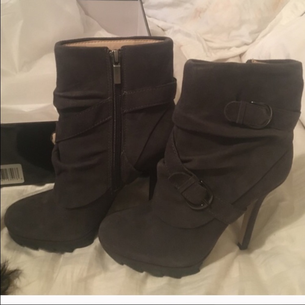 Dark grey suede booties