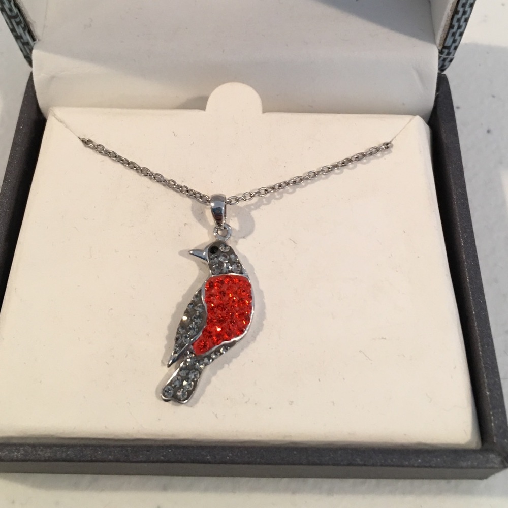 Silver Red CZ Hummingbird Necklace New - Picture 2 of 3