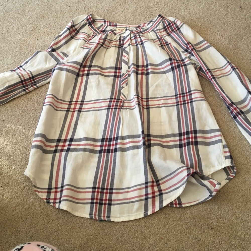 Plaid peasant top