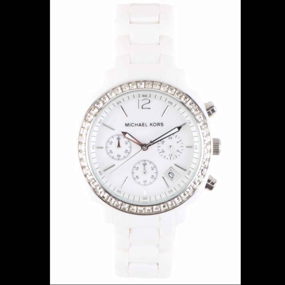 Michael Kors White Link Watch with Crystals