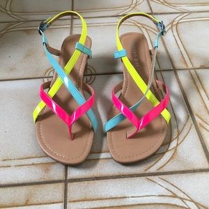Madden Girl neon strap wedges