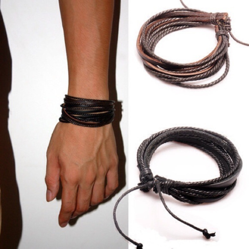 Men's Athletic Genuine Leather Bracelet