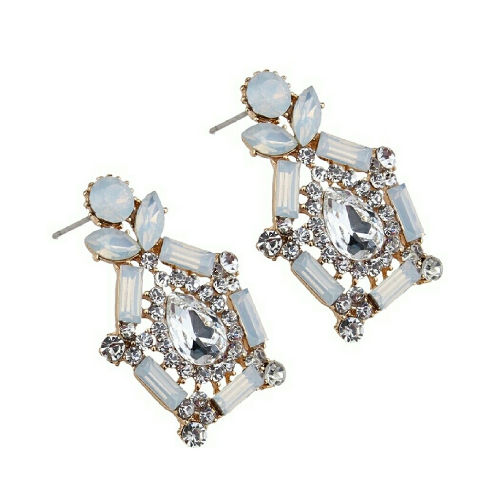 New White Crystal Statement Drop Earrings