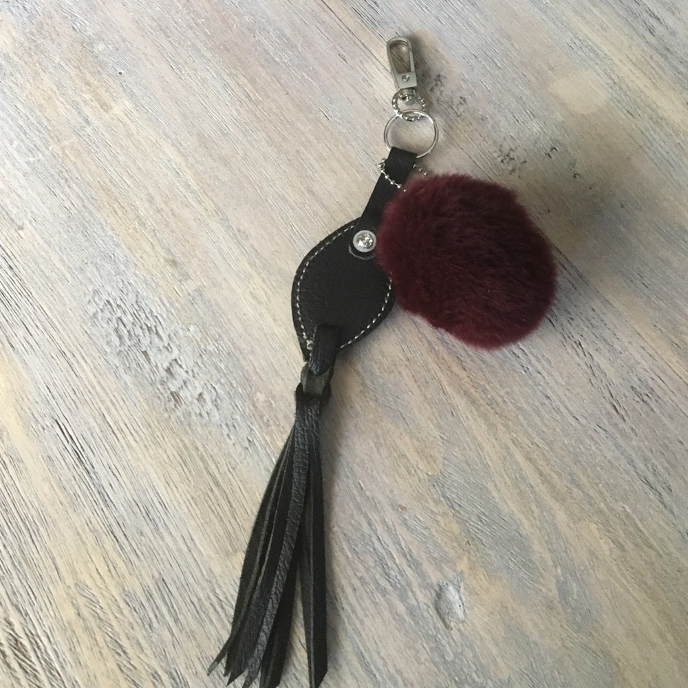 Genuine leather/rabbit fur Pom Pom key chain