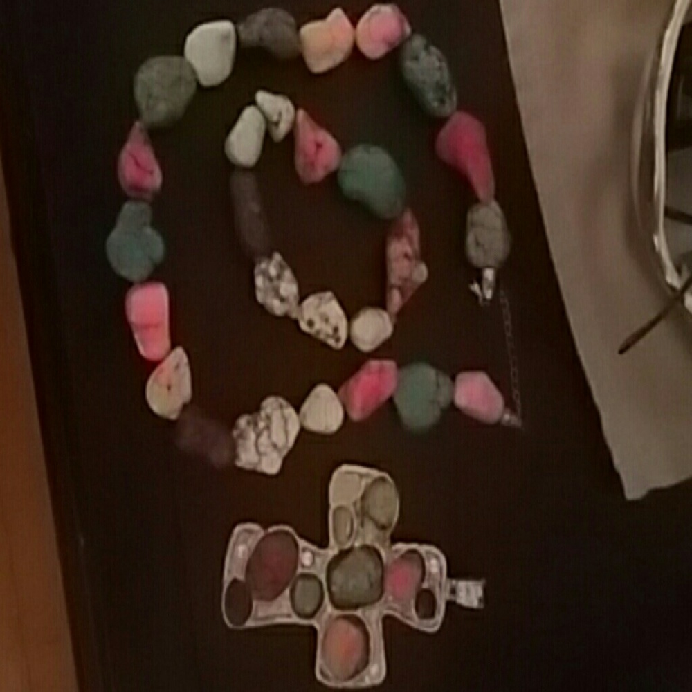 Natural rock necklace bracelet and bonus cross