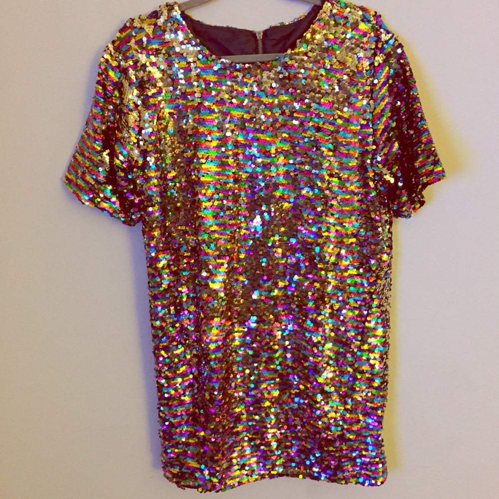 Rainbow sequin shift party dress small