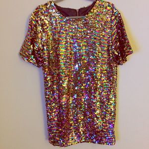 Rainbow sequin shift party dress small