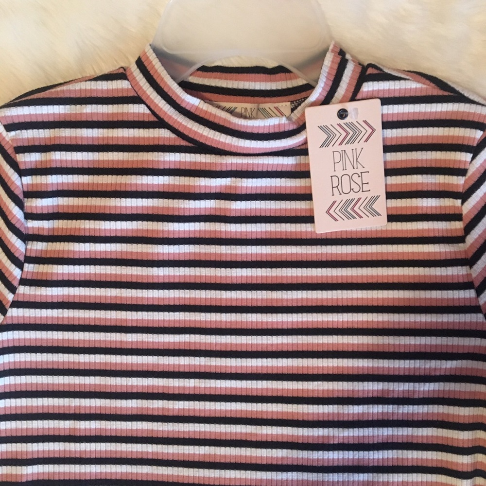 Ribbed Striped Mock Neck Top