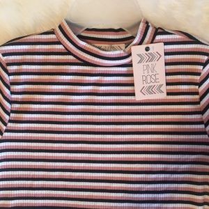 Ribbed Striped Mock Neck Top