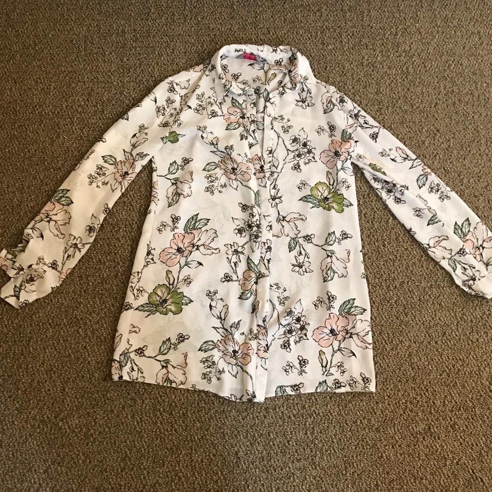 White floral sheer long sleeve blouse size 2