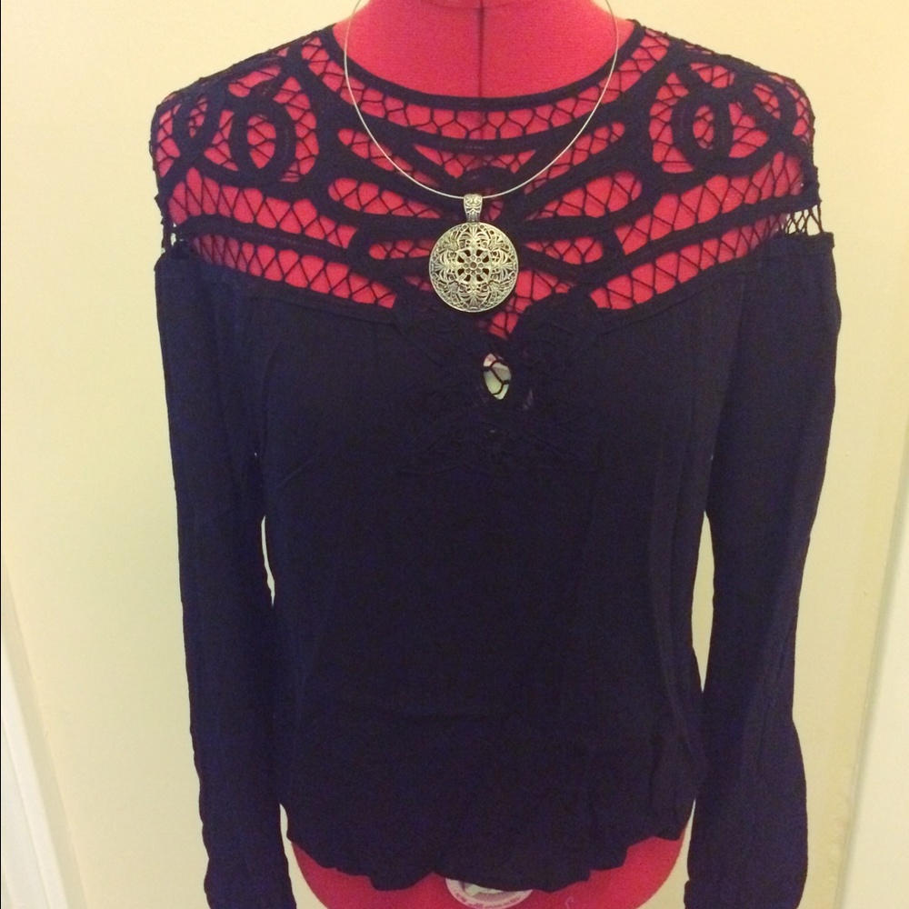 Forever 21 Black Crochet Detail Blouse