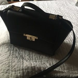 Faux black leather crossbody bag