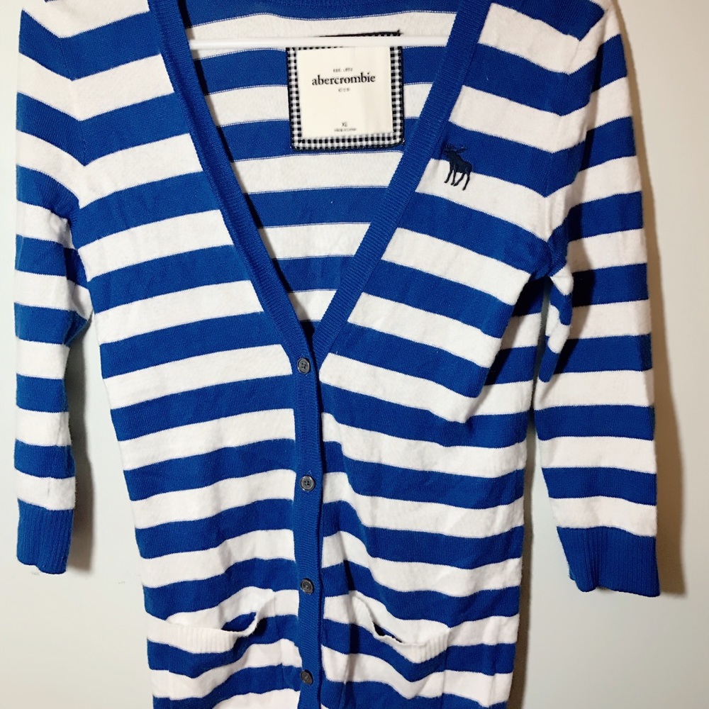 Blue striped long cardigan