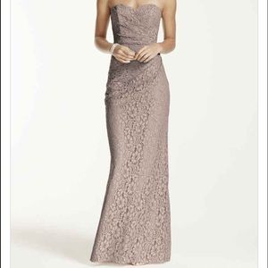 David's Bridal Long Strapless Dress in Biscotti