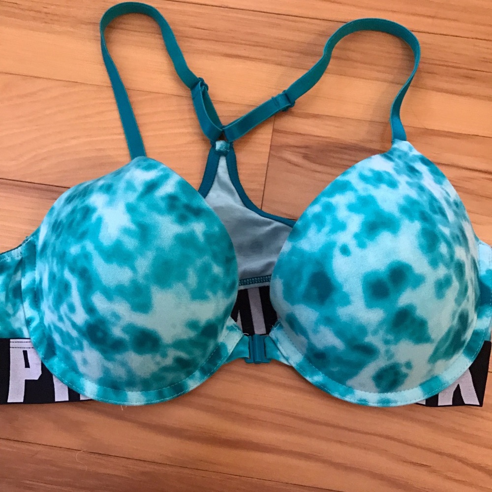 PINK bra with logo razorback front close 34C