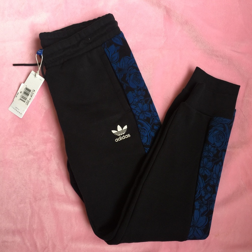 Adidas blue floral cuffed track pant