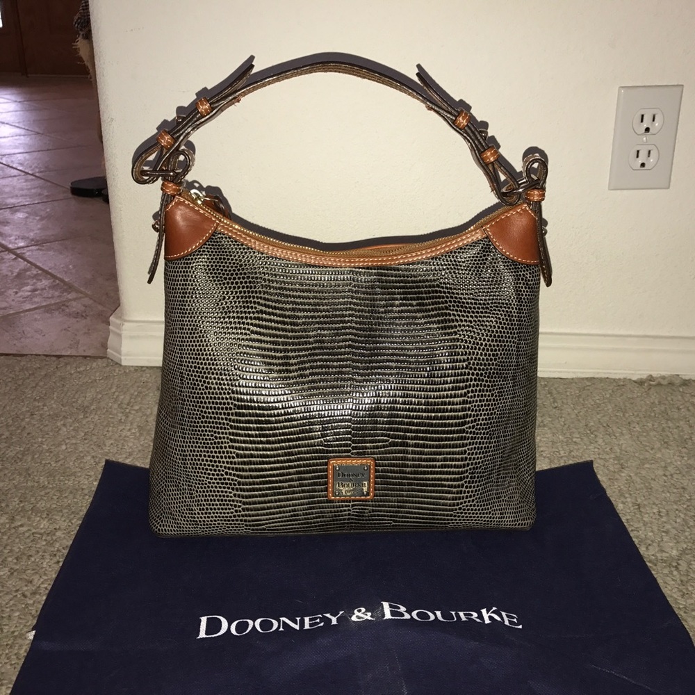 Lizard embossed leather hobo.