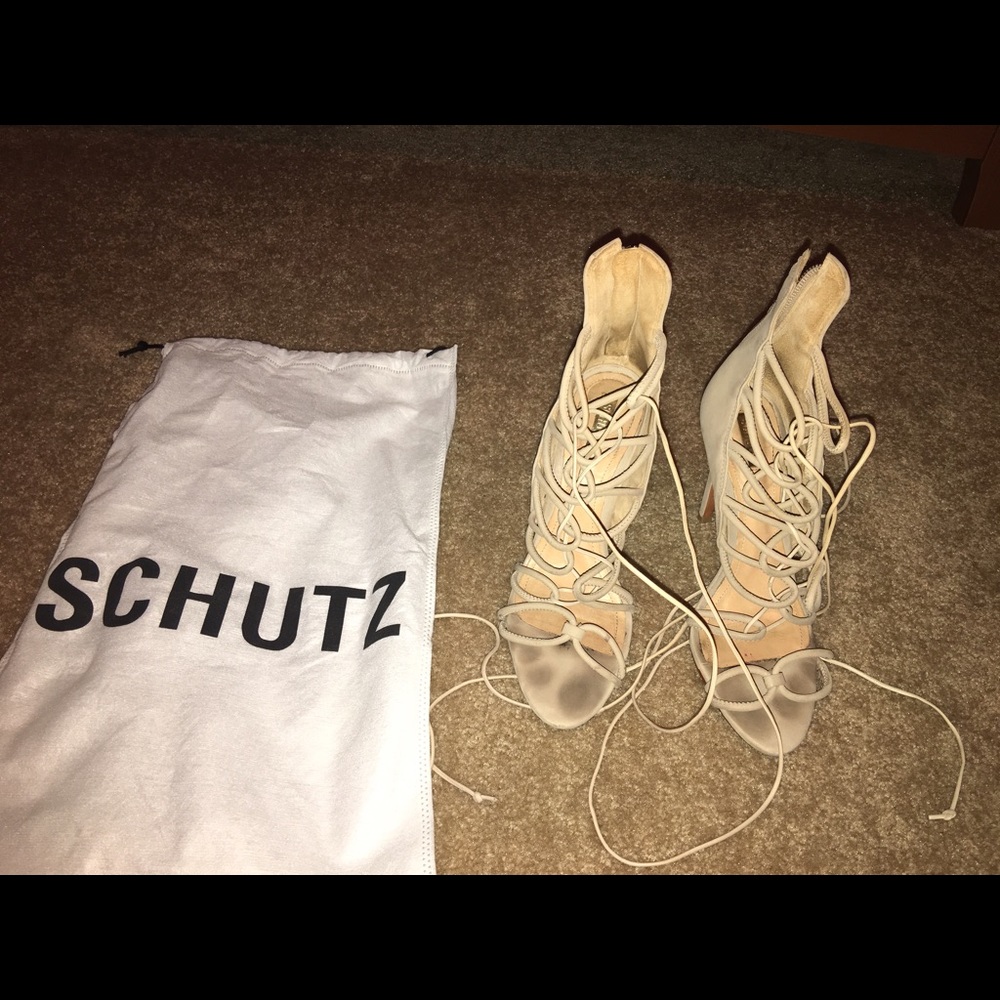 Shutz Nude Lace up Suede shoes