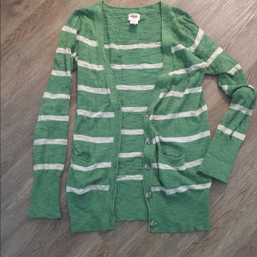 Green and white stripped long cardigan