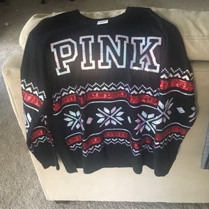Crew neck holiday iridescent long sleeve tee