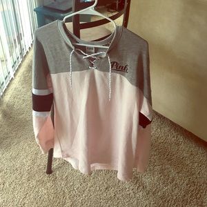 Lace up long sleeve crew