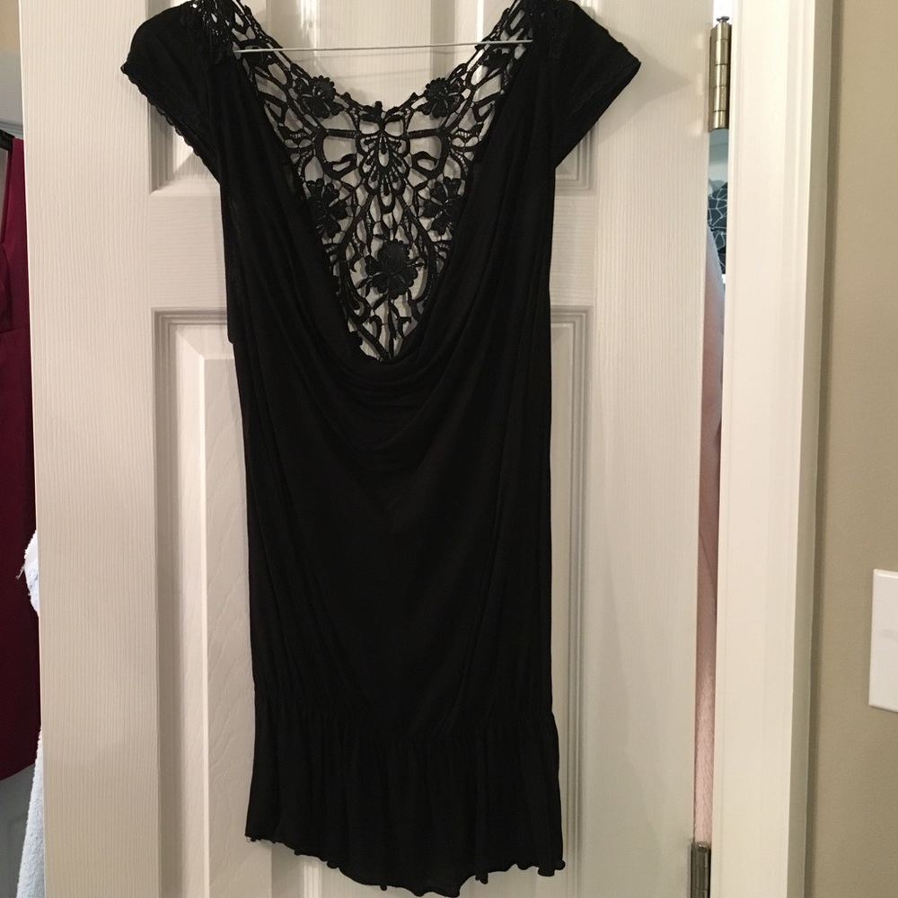 Free People jersey lace back scoop neck blouse