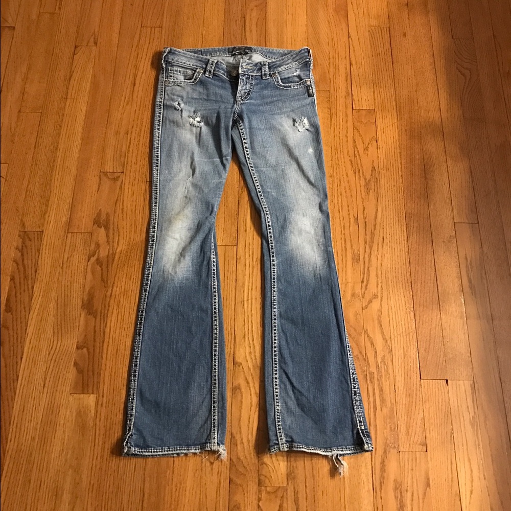 Silver twisted boot cut jeans