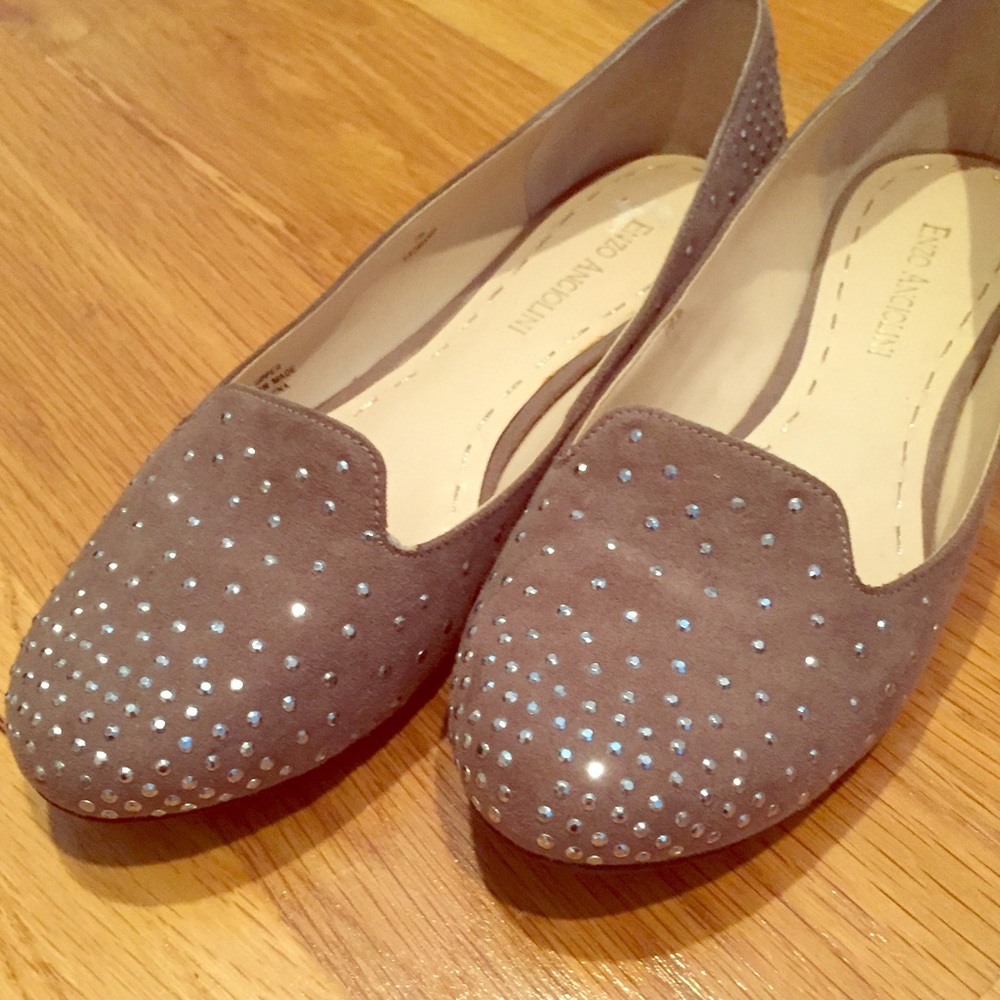 Beige suede flats with stud details