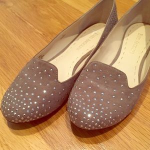 Beige suede flats with stud details