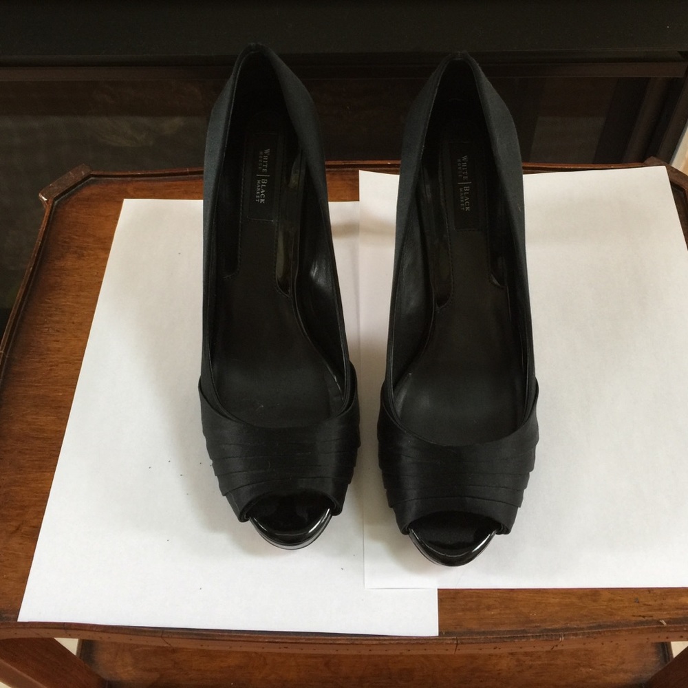 Black Satin Evening Peep Toe Heels