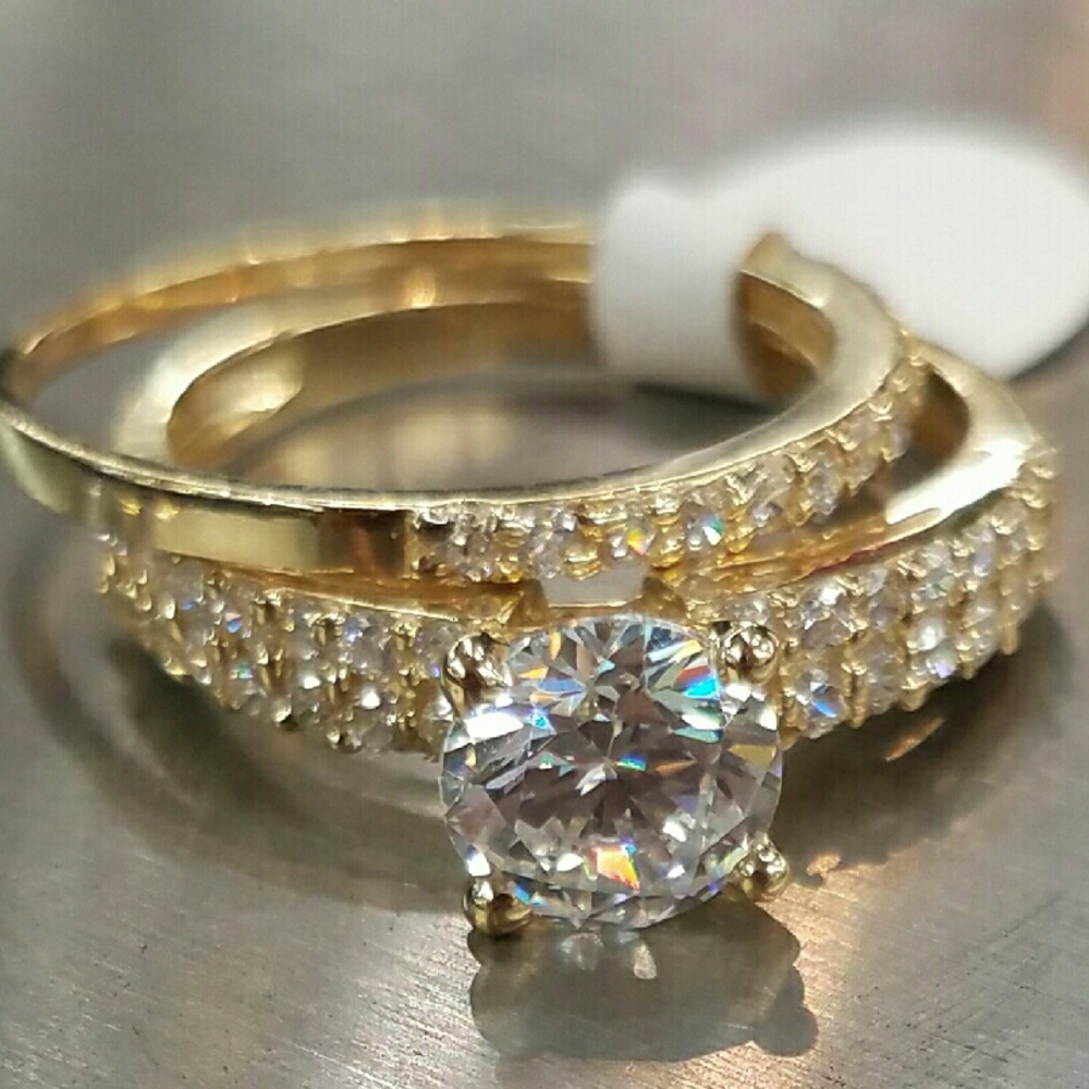 14k Solid yellow Gold Engagement & Wedding Band - Picture 2 of 2