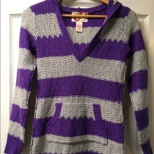 Op Royal Purple & Gray Stripe Hooded Sweater