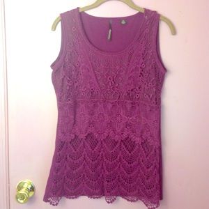 Beautiful Purple Top w/ Tiered Crochet Detail